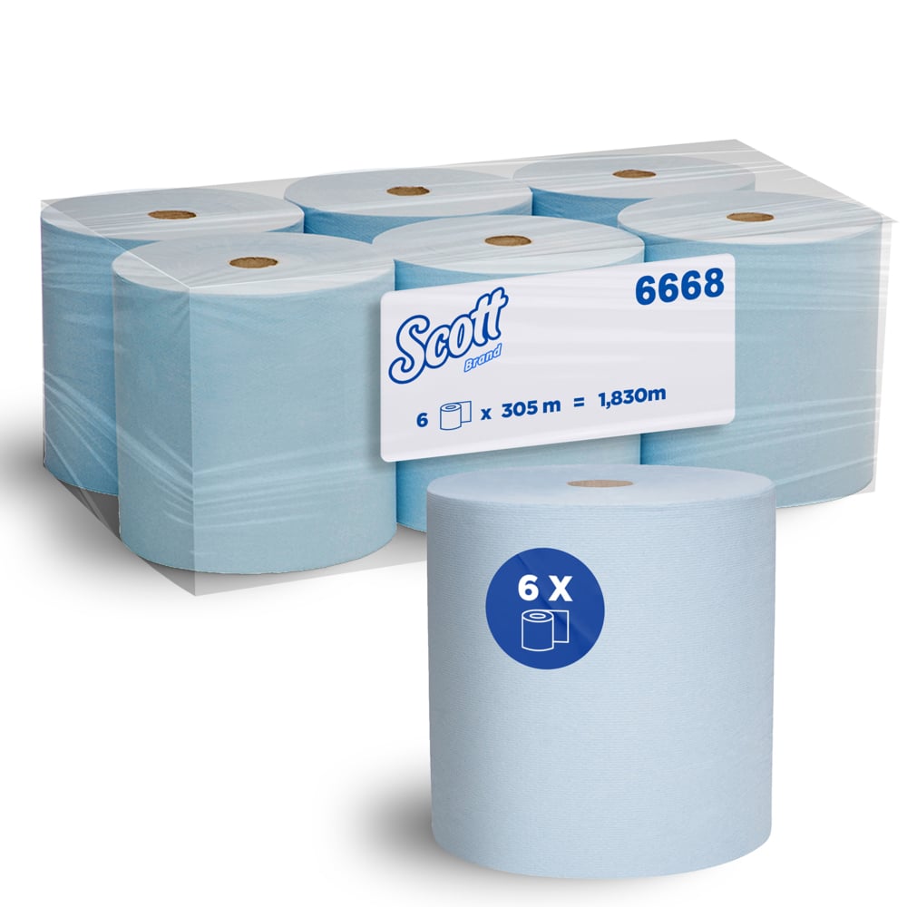 6668 KIMBERLY CLARK SCOTT HARD ROLL TOWEL 20X304M BLUE 6 ROLLS