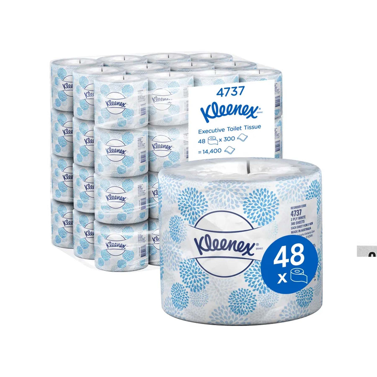 4737 KIMBERLY CLARK TOILET TISSUE ROLL 300S 10CMX11CM 48C 2P KLEENEX