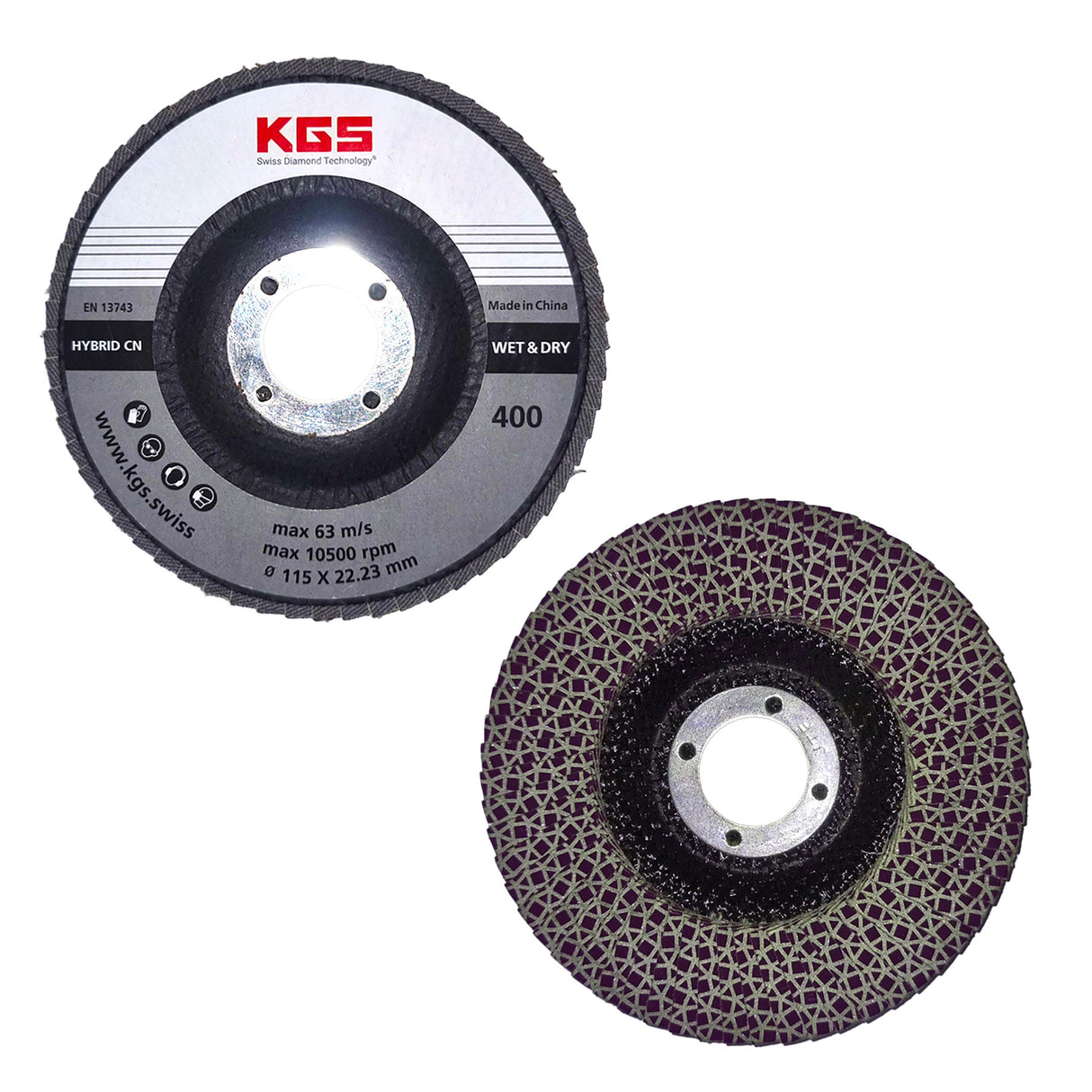 KGS HYBRID CN DIAMOND FLAP DISC 115MM 22.23 BORE GRIT 400