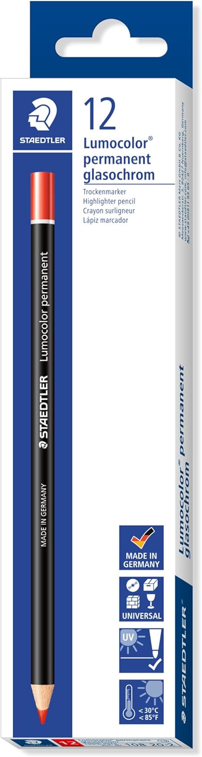 STAEDTLER LUMOCOLOR GLASOCHROM PERMANENT PENCIL 12 PACK RED