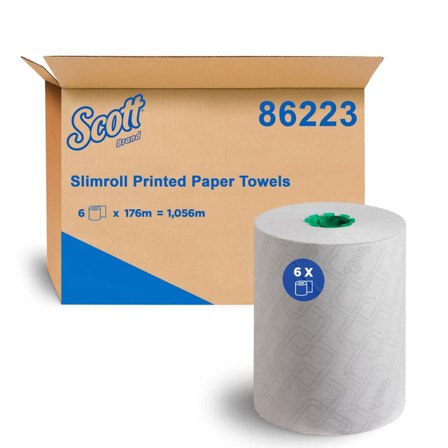 86223 KIMBERLY CLARK SCOTT SLIMROLL HAND TOWEL, WHITE 1 PLY, 176 METRES/ROLL, 6 ROLLS/CASE. PROPRIETY BRANDED SYSTEM (PBS)