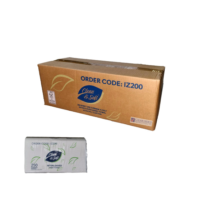 IZ200 - HAND TOWEL INTERLEAVED 200S 23CM X 23CM 2PLY 20PK 2 PLY Z-FOLD (4000)