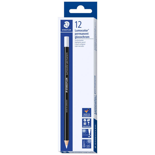 STAEDTLER LUMOCOLOR GLASOCHROM PERMANENT PENCIL 12 PACK WHITE