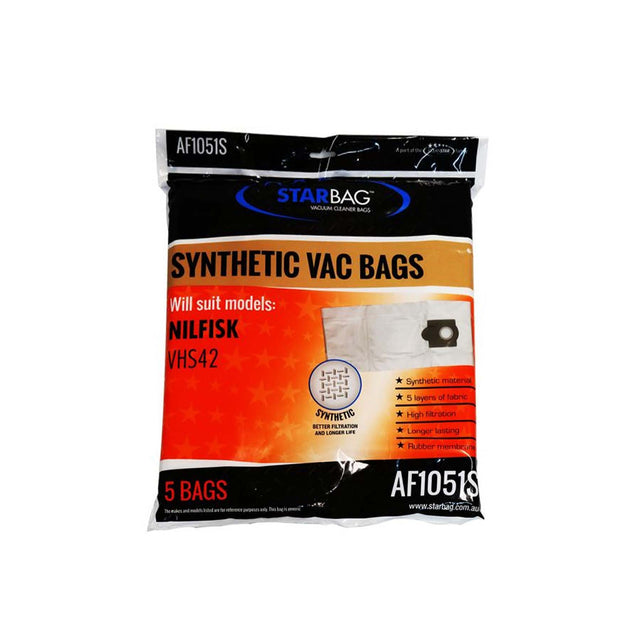 AF1051S - SYNTHETIC BAGS (PACKET OF 5) FOR NILFISK VHS42 VACUUM