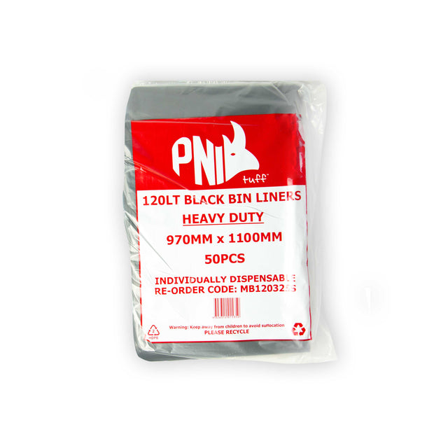 BIN LINER 120L 1230X970 BLACK HEAVY DUTY 25UM 200PC - MB120325S