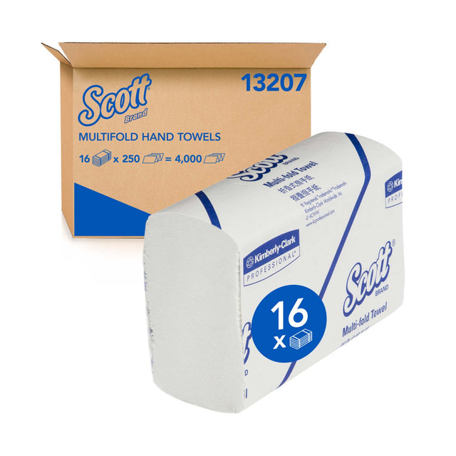 13207 KIMBERLEY CLARK SCOTT MULTI FOLD TOWEL 250S 23.8CMX23.3CM SCOTT (4452) 16 PACKS