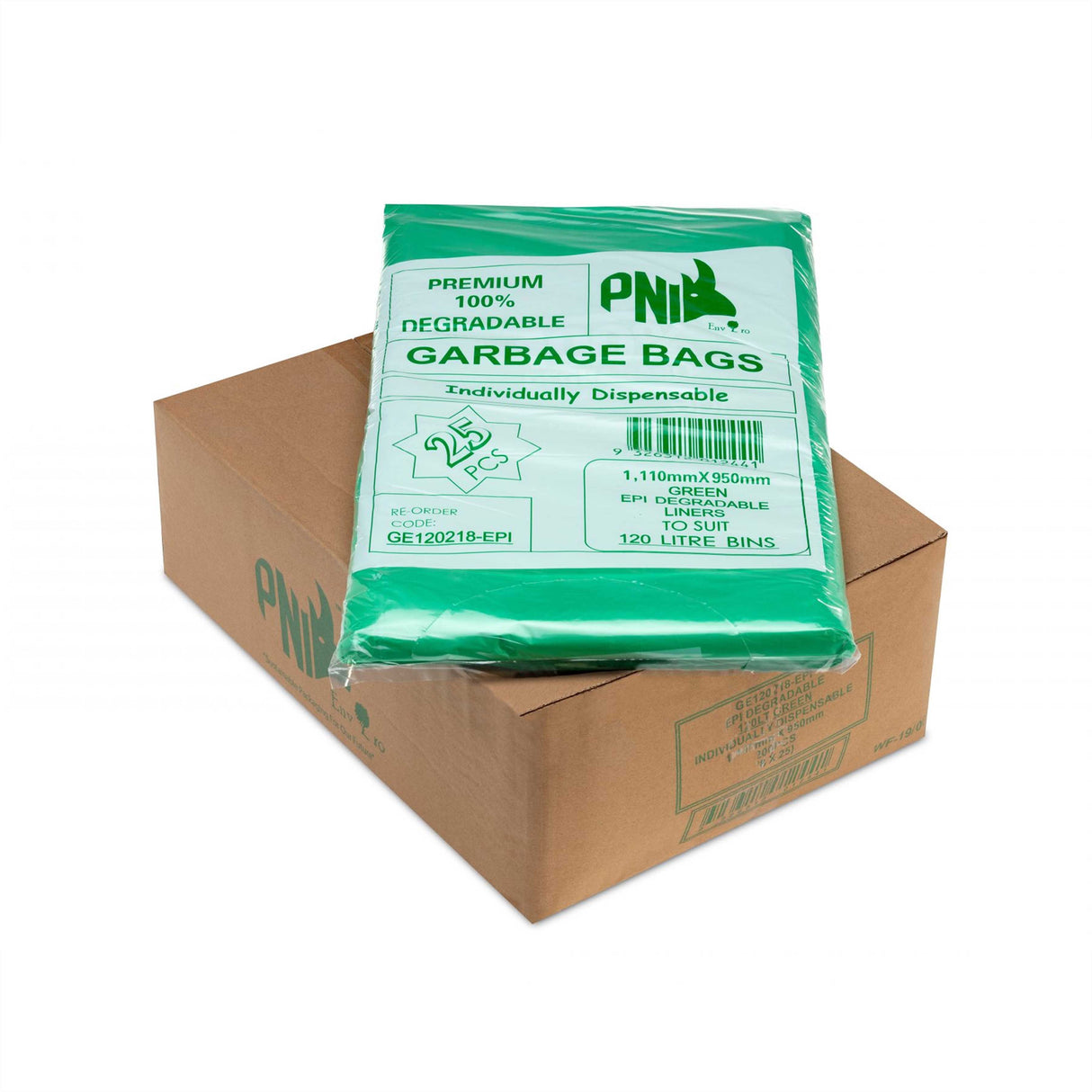 BIN LINER 120L GREEN HDPE PREMIUM EPI DEGRADABLE BIN LINER - 200PC - GE120218-EPI