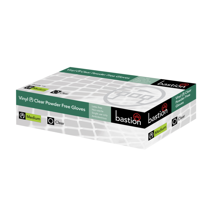 BASTION VINYL CLEAR POWDER FREE MEDIUM DISPOSABLE GLOVES 100 PACK
