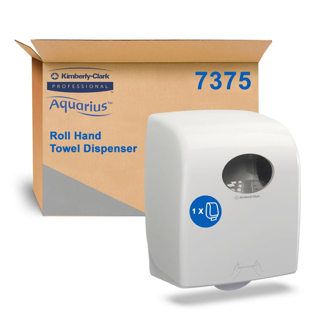 7375 KIMBERLY CLARK AQUARIUS HARD ROLL HAND TOWEL DISPENSER, WHITE LOCKABLE ABS PLASTIC, COMPATIBLE WITH 86222 CODES. PROPRIETY BRANDED SYSTEM (PBS)