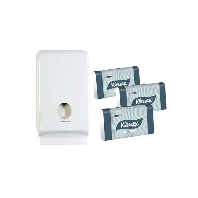 4441 KIMBERLY CLARK KLEENEX COMPACT TOWEL STARTER PACK, 15 PACKS OF 90 WHITE TOWELS (4440), EACH 29.5CM X 19CM PLUS 1 DISP (4980)