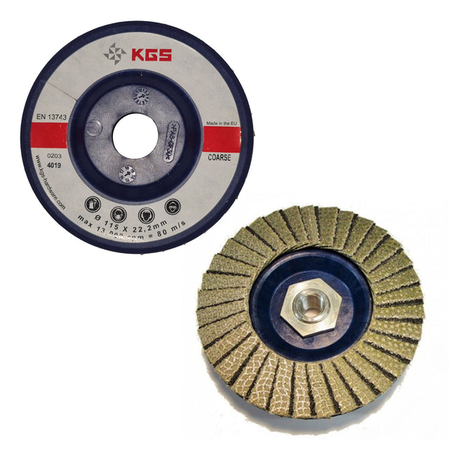 KGS RED SHARK FLAP DISC COARSE - 115MM GRIT 60 GREEN WITH ADAPTOR
