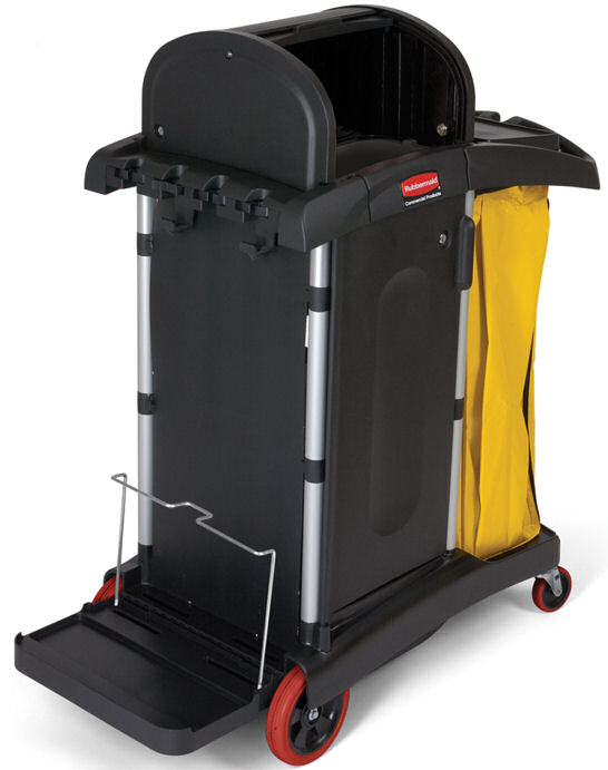 RUBBERMAID HIGH CAP SECURITY JANITOR CART 9T75 WITH YELLOW BAG