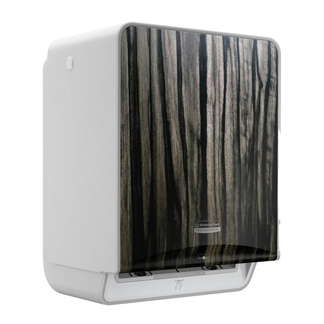 58750 KIMBERLY CLARK ICON AUTOMATIC ROLL TOWEL DISPENSER, WITH EBONY WOODGRAIN DESIGN FACEPLATE, 1 DISPENSER AND FACEPLATE PER CASE. COMPATIBLE WITH 86621