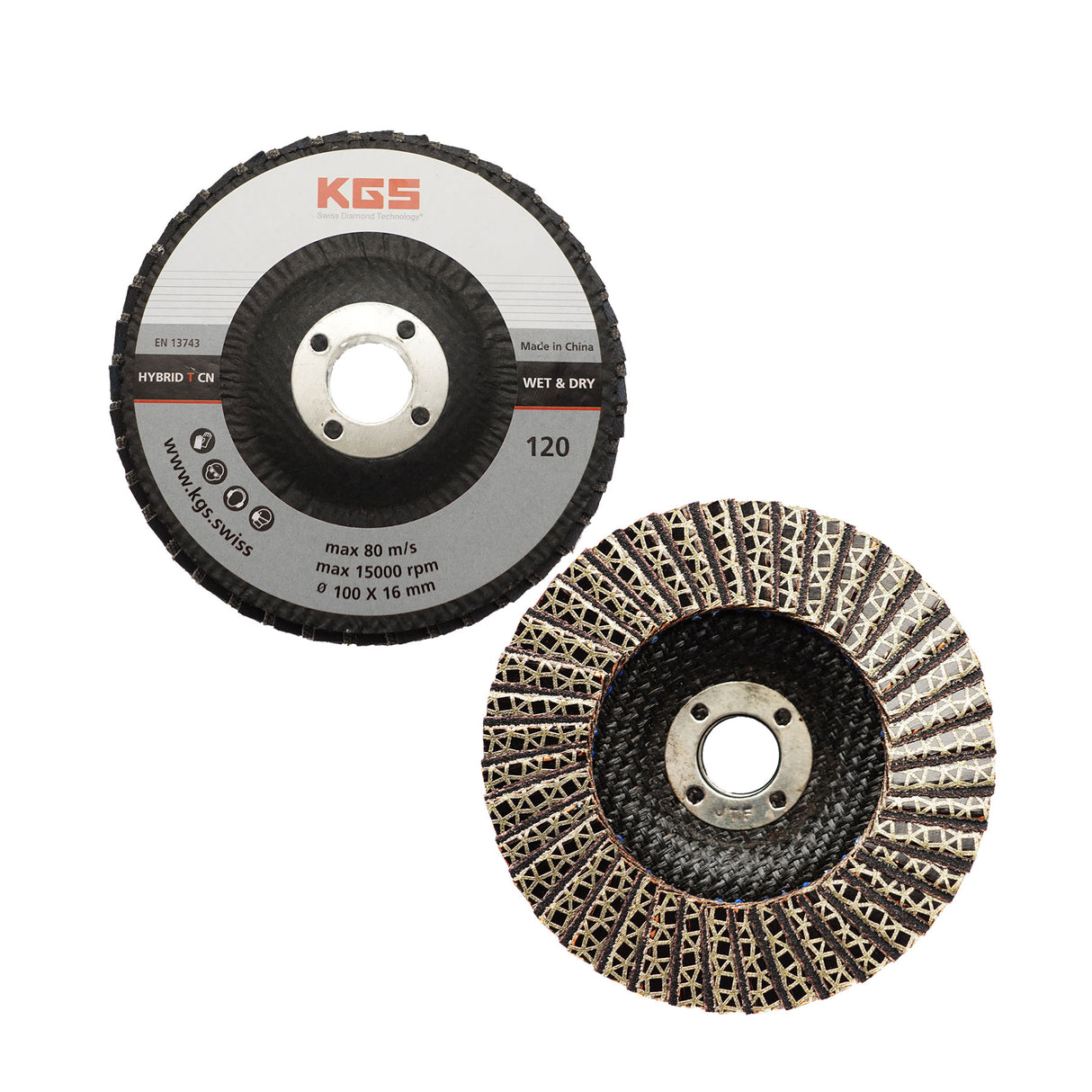 KGS HYBRID CN DIAMOND FLAP DISC 115MM 22.23 BORE GRIT 120