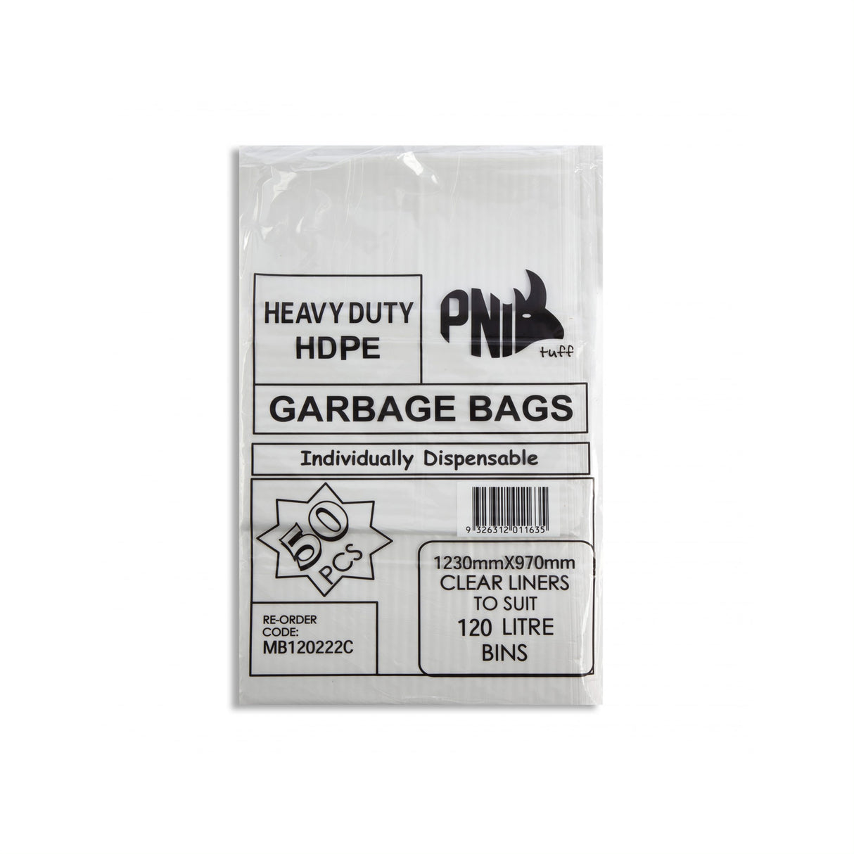 BIN LINER 120L 1230X970 CLEAR HEAVY DUTY 25UM 200PC - MB120425SC