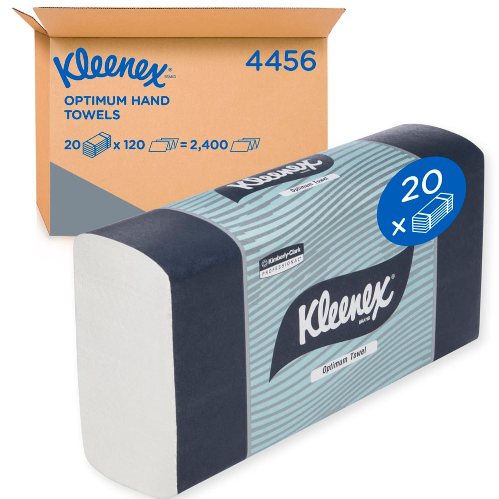 4456 KIMBERLY CLARK KLEENEX OPTIMUM HAND TOWEL, WHITE 30.5CM X 24CM, 120 TOWELS/PACK, 20 PACKS/CASE