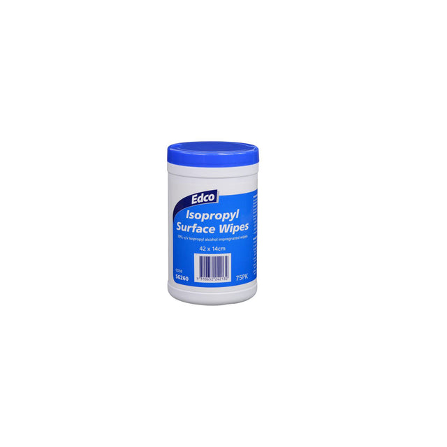 EDCO ISOPROPYL SURFACE WIPES (12 CANISTER x 75 WIPES) 42cm x 14cm