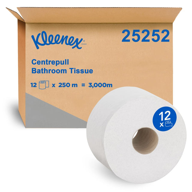 25252 KIMBERLY CLARK KLEENEX CENTRE PULL BATH TISSUE, WHITE 2 PLY, 250 METRES/ROLL, 12 ROLLS/CASE