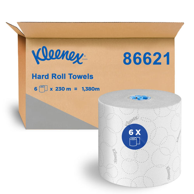 86621 KIMBERLY CLARK KLEENEX HARD ROLL TOWEL WHITE WITH ELEVATED DESIGN, 230 METERS/ROLL, X 6 ROLLS/CASE, FSC MIX 70%