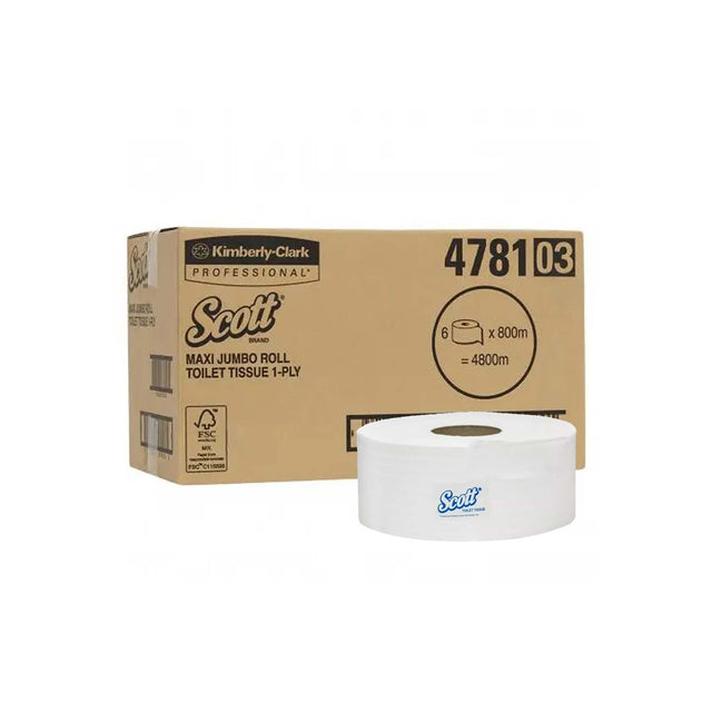 4781 KIMBERLY CLARK SCOTT TOILET TISSUE MAXI JUMBO ROLL 800M 6 PC 1P