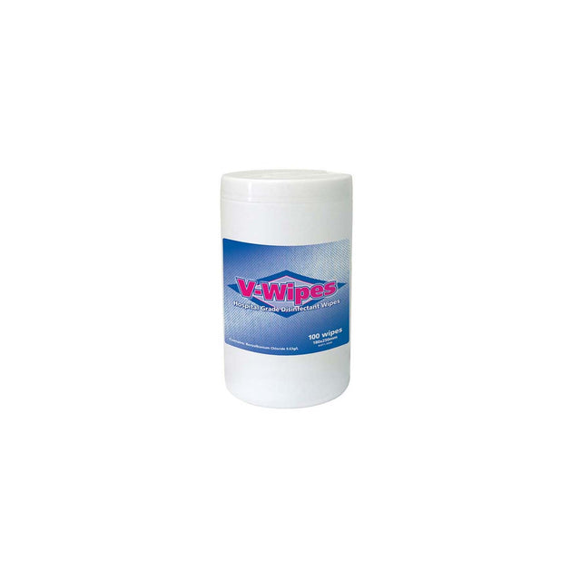 WHITELEY HOSPITAL GRADE DISINFECTANT V-WIPES 180MM X 250MM 100 PIECE CANISTER