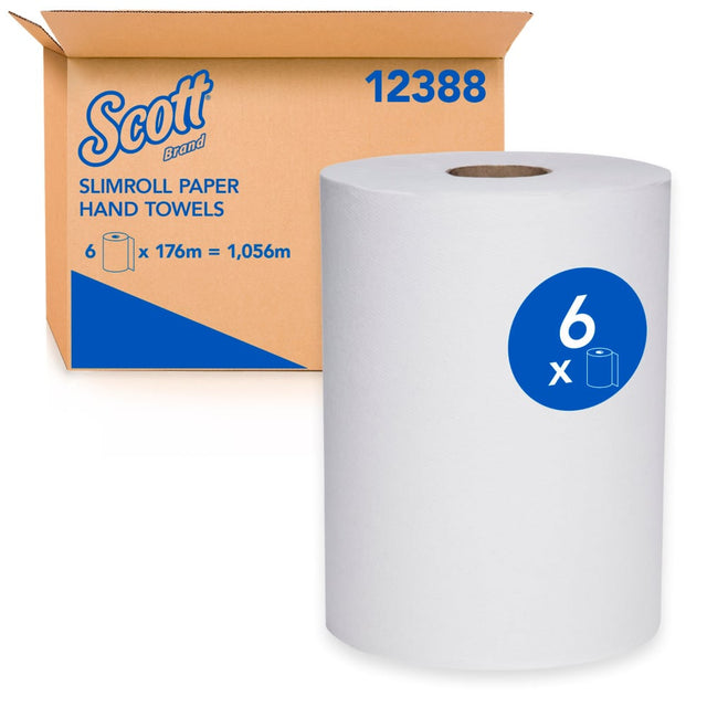 12388 KIMBERLY CLARK SCOTT SLIM ROLL HAND TOWEL 20 X 176M WHITE 6 ROLLS