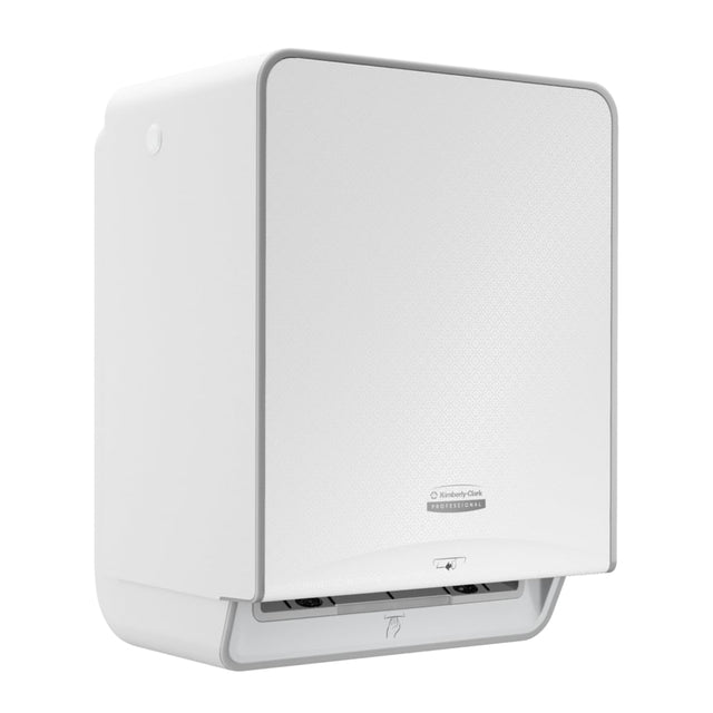 53940 KIMBERLY CLARK ICON AUTOMATIC ROLL TOWEL DISPENSER, WHITE CHASSIS WITH WHITE MOSAIC DESIGN FACEPLATE, 1 DISPENSER AND FACEPLATE PER CASE. COMPATIBLE WITH 86621