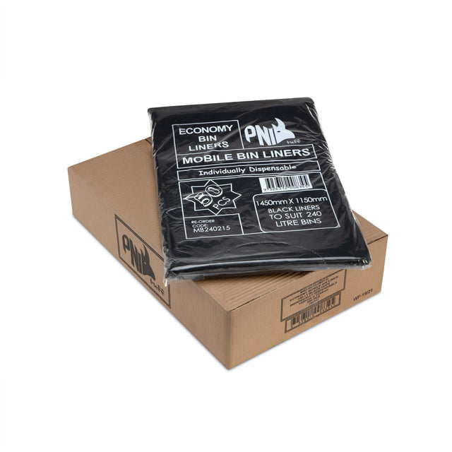 BIN LINER 240L 1450X1150 ECONOMY BLACK 12UM 200PC - MB240315S