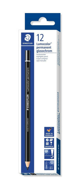 STAEDTLER LUMOCOLOR GLASOCHROM PERMANENT PENCIL 12 PACK BLACK