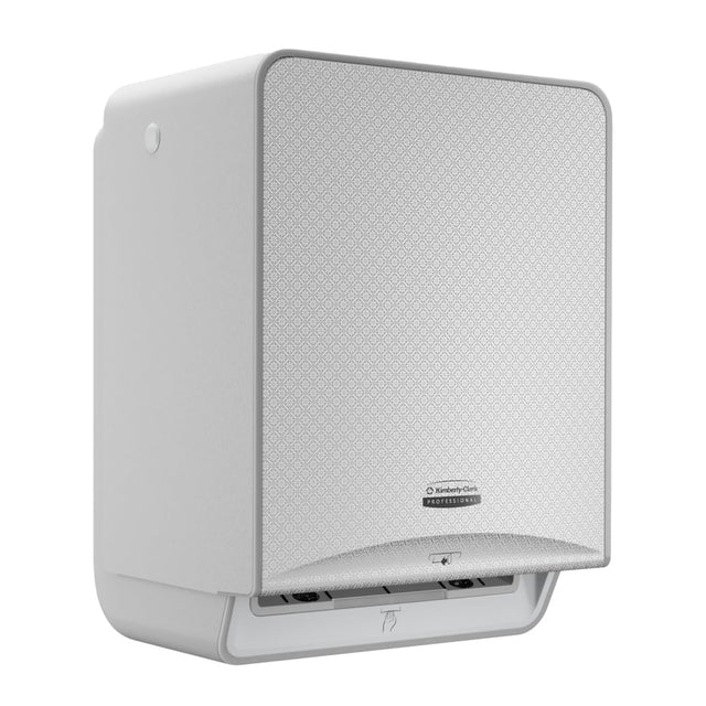53691 KIMBERLY CLARK ICON AUTOMATIC ROLL TOWEL DISPENSER, WITH SILVER MOSAIC DESIGN FACEPLATE, 1 DISPENSER AND FACEPLATE PER CASE. COMPATIBLE WITH 86621