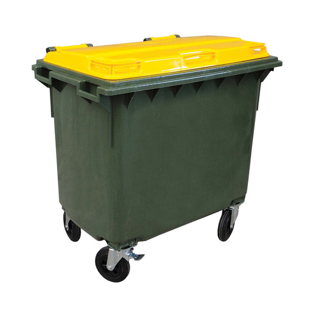 PAPELERA MÓVIL 660L VERDE CON TAPA AMARILLA