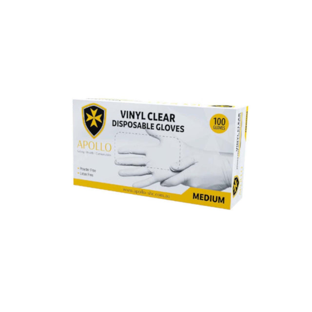 APOLLO VINYL CLEAR POWDER FREE EXTRA LARGE DISPOSABLE GLOVES 100 PACK