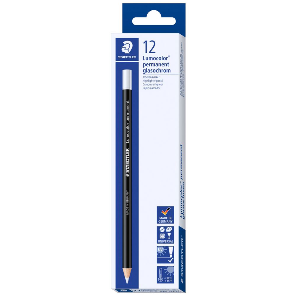 STAEDTLER LUMOCOLOR GLASOCHROM PERMANENT PENCIL 12 PACK WHITE