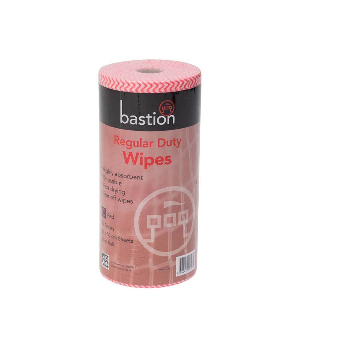 BASTION REGULAR DUTY WIPES ROLL RED 45MTR 90 PIECES 30CM X 50CM
