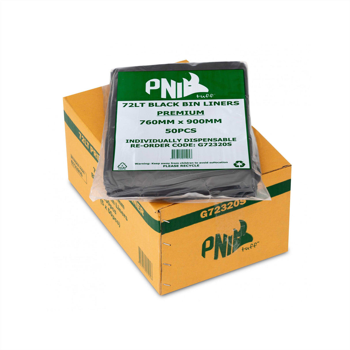 BIN LINER 072L 900X760 BLACK PREMIUM HEAVY DUTY 25UM 250PC - G72320S