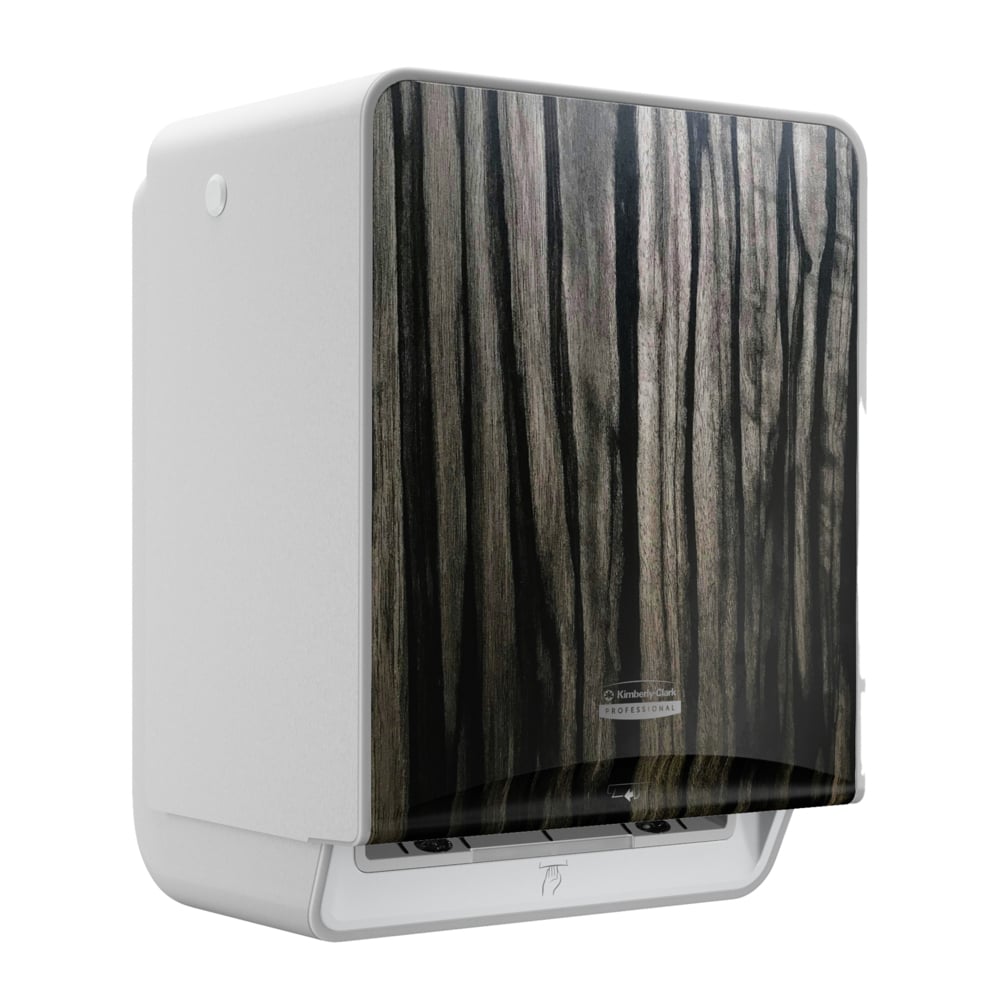 58750 KIMBERLY CLARK ICON  AUTOMATIC ROLL TOWEL DISPENSER, WITH EBONY WOODGRAIN DESIGN FACEPLATE, 1 DISPENSER AND  FACEPLATE PER CASE.  COMPATIBLE WITH 86621