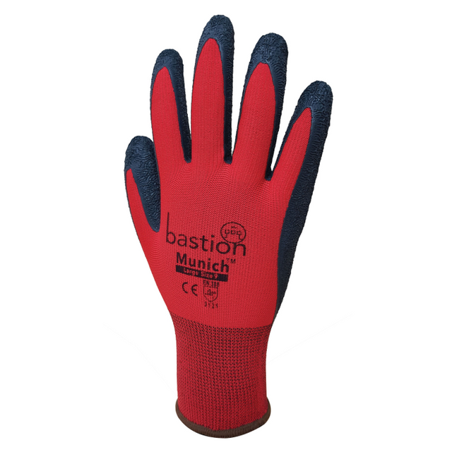 MUNICH - RED NYLON GLOVES BLACK CRINKLED LATEX COATING - EXTRA LARGE
