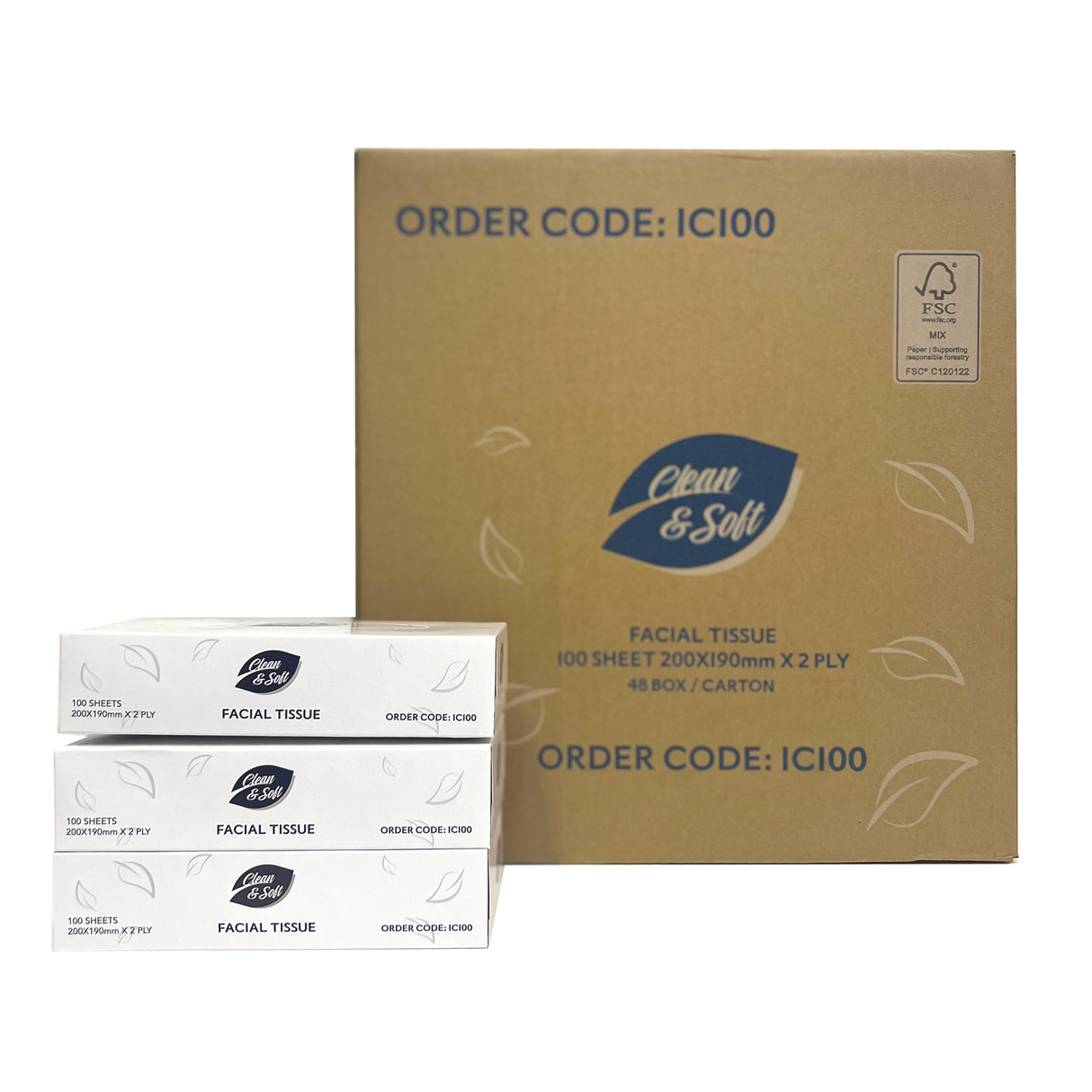 FACIAL TISSUE 100S 20CM X 19CM 48PK 2 PLY IC100