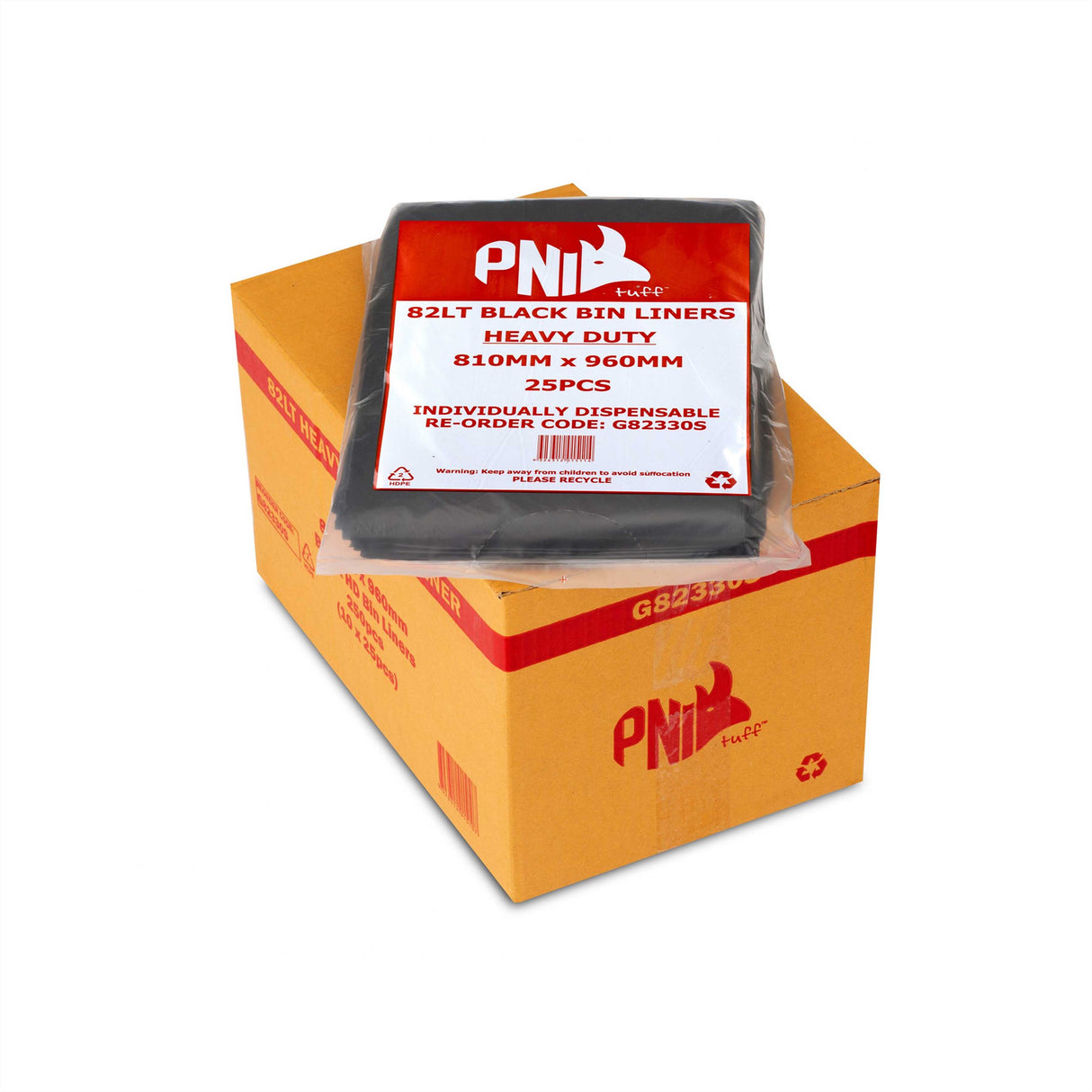 BIN LINER 082L 950X810 BLACK HEAVY DUTY 250PC - G82330S