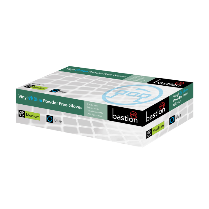 BASTION VINYL BLUE POWDER FREE  LARGE DISP GLOVES 100 PACK