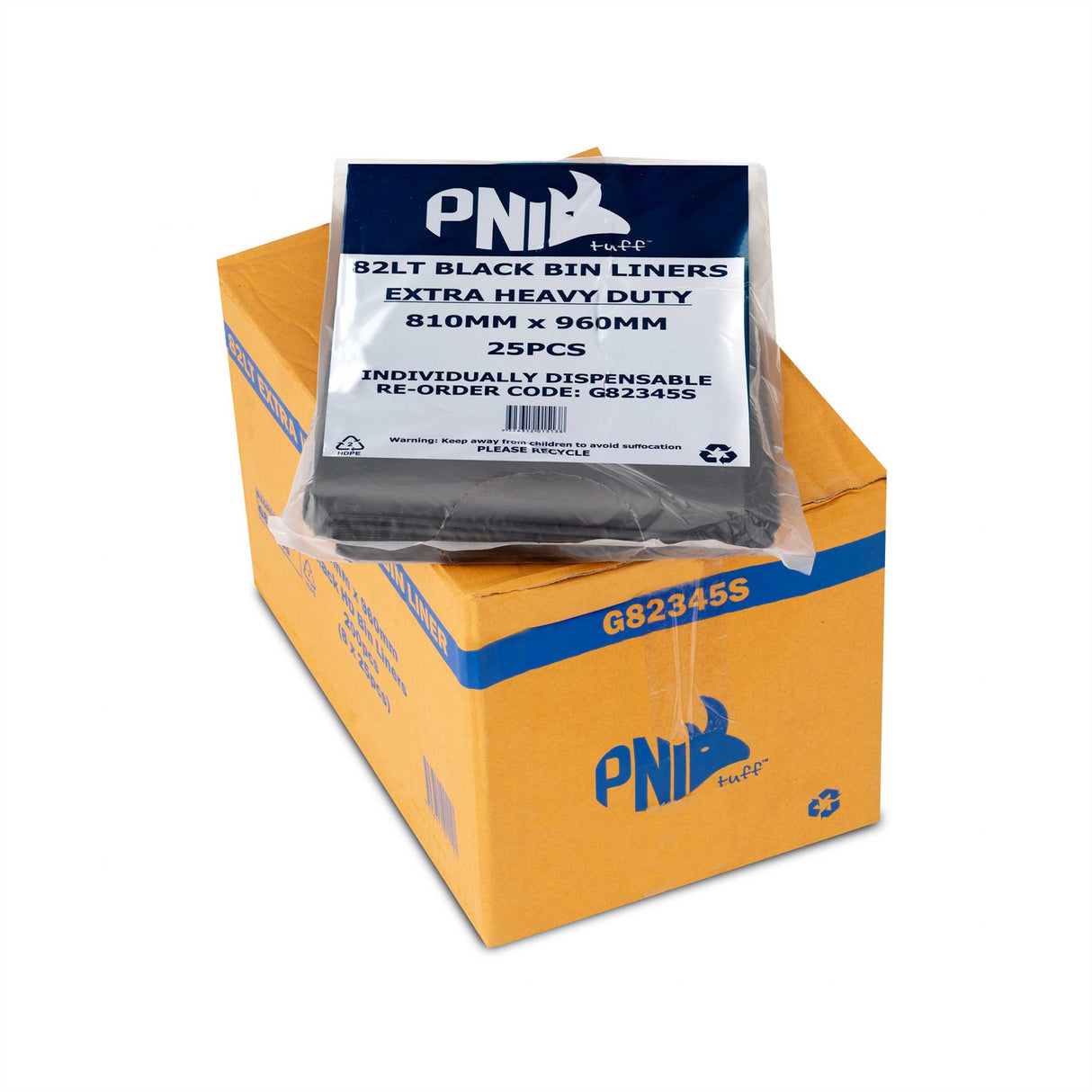 BIN LINER 082L 950X810 BLACK EXTRA HEAVY DUTY 45UM 200PC - G82345S