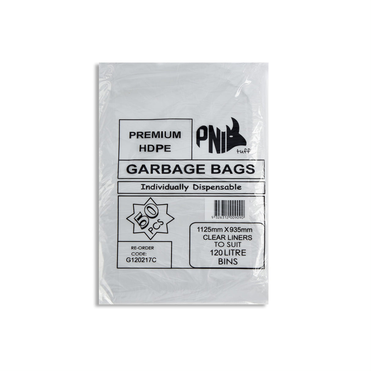 BIN LINER 120L CLEAR 200C 17UM 950X1100 G120217C