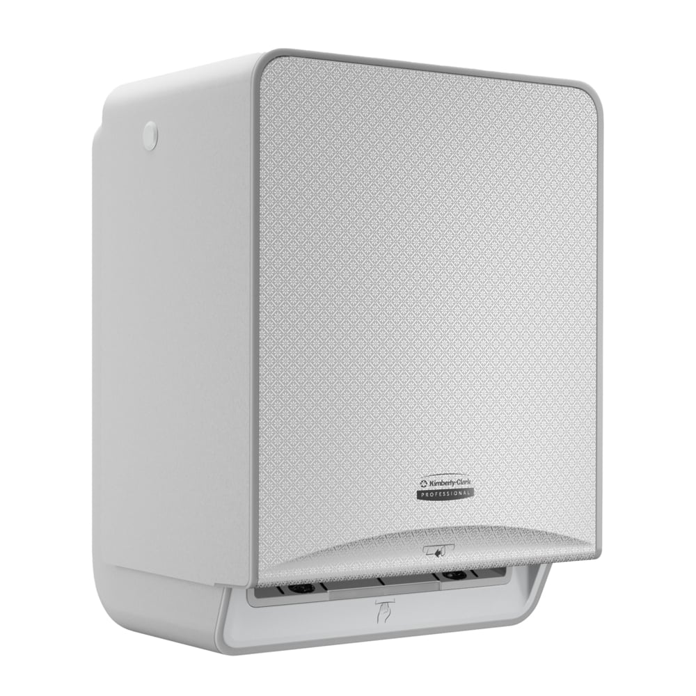 53691 KIMBERLY CLARK ICON AUTOMATIC ROLL TOWEL DISPENSER, WITH SILVER MOSAIC DESIGN FACEPLATE, 1 DISPENSER AND FACEPLATE PER CASE. COMPATIBLE WITH 86621