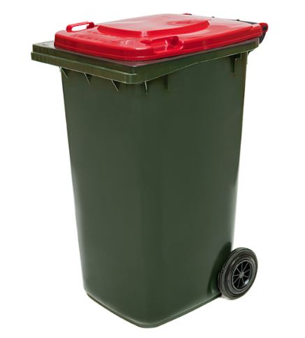 WHEELIE BIN 240L GREEN BODY RED LID