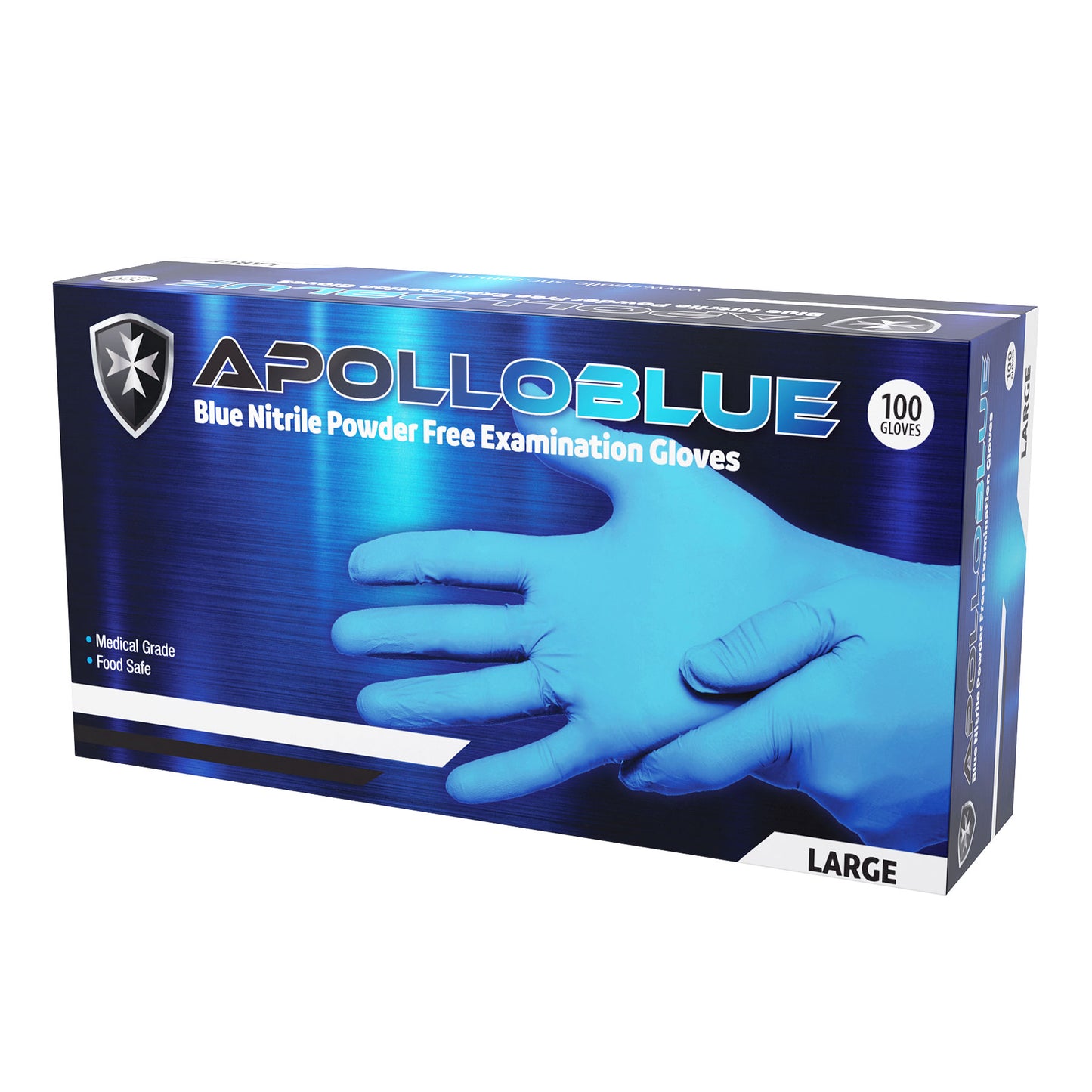 APOLLO NITRILE BLUE DISPOSABLE POWDER FREE MEDIUM GLOVES 100 PACK